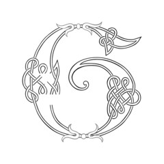 A Celtic Knot-work Capital Letter G Stylized Outline