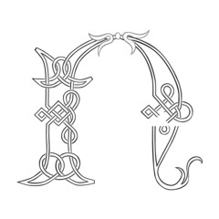 A Celtic Knot-work Capital Letter N Stylized Outline