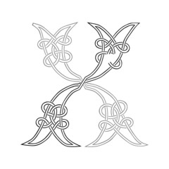 A Celtic Knot-work Capital Letter X Stylized Outline