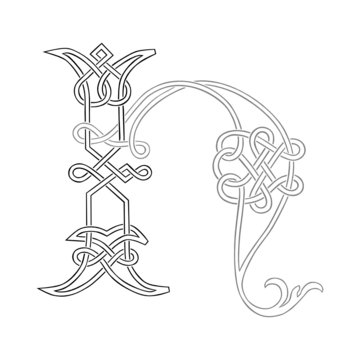 A Celtic Knot-work Capital Letter H Stylized Outline
