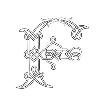 A Celtic Knot-work Capital Letter F Stylized Outline