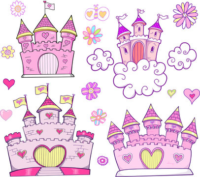 Super Cute Castle Vector Illustration Set
