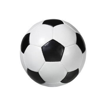 Pallone di cuoio da calcio su fondo bianco