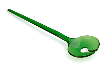 Green plastic mixing salad spoon