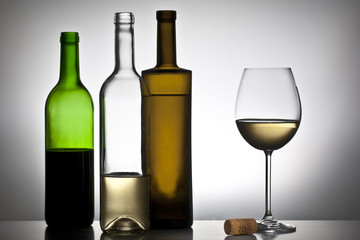 Wine bottle and glass