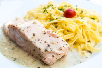tasty pasta with salmon