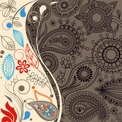 Floral paisley background, retro border