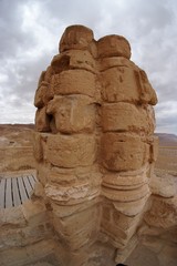 Fisheye view of ancient column in Masada