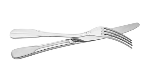 Silver fork and knife isolated on white