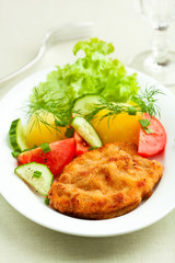 Wiener Schnitzel with Potatoes and Fresh Vegetables