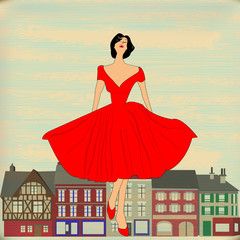 Retro Happy, Girl in red 1950's style dress