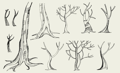 Vector set of designs with decorative trees