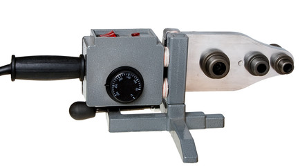 Welding machine for welding of plastic pipes isolated on white b