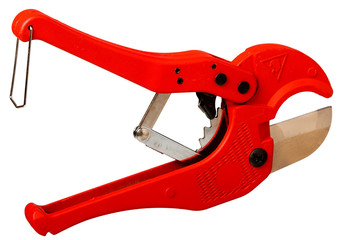 Tools for cutting polypropylene tubes, isolated on a white backg