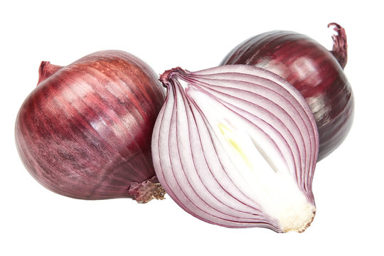 Red onion cut. On a white background.