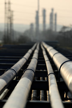 pipe with crude oil going to refinery