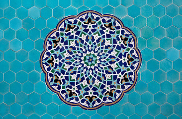 Islamic mosaic pattern with blue tiles