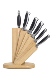 Set of kitchen knives in the holder