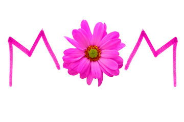 "MOM" pink handwriting with daisy flower