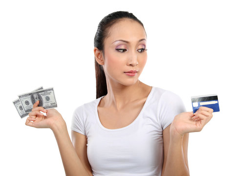 woman with money and credit card