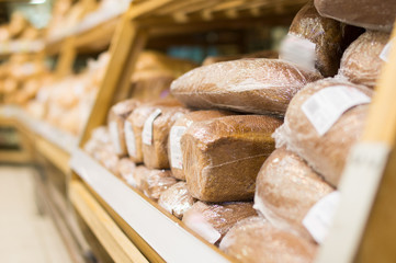 Rye bread on shelf in supermarket