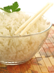 Rice and chopsticks, closeup