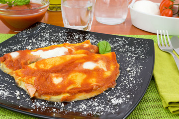 pancake stuffed with sauce