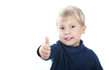 child saying Ok isolated on a over white background
