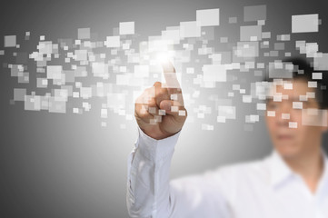 Business Man press or touch the touch screen interface