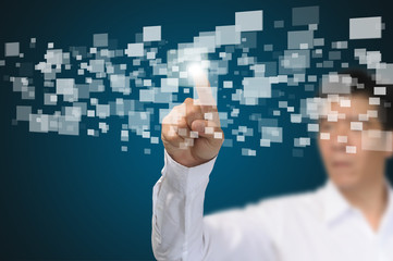 Business Man press or touch the touch screen interface