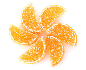 orange jelly candies isolated on white