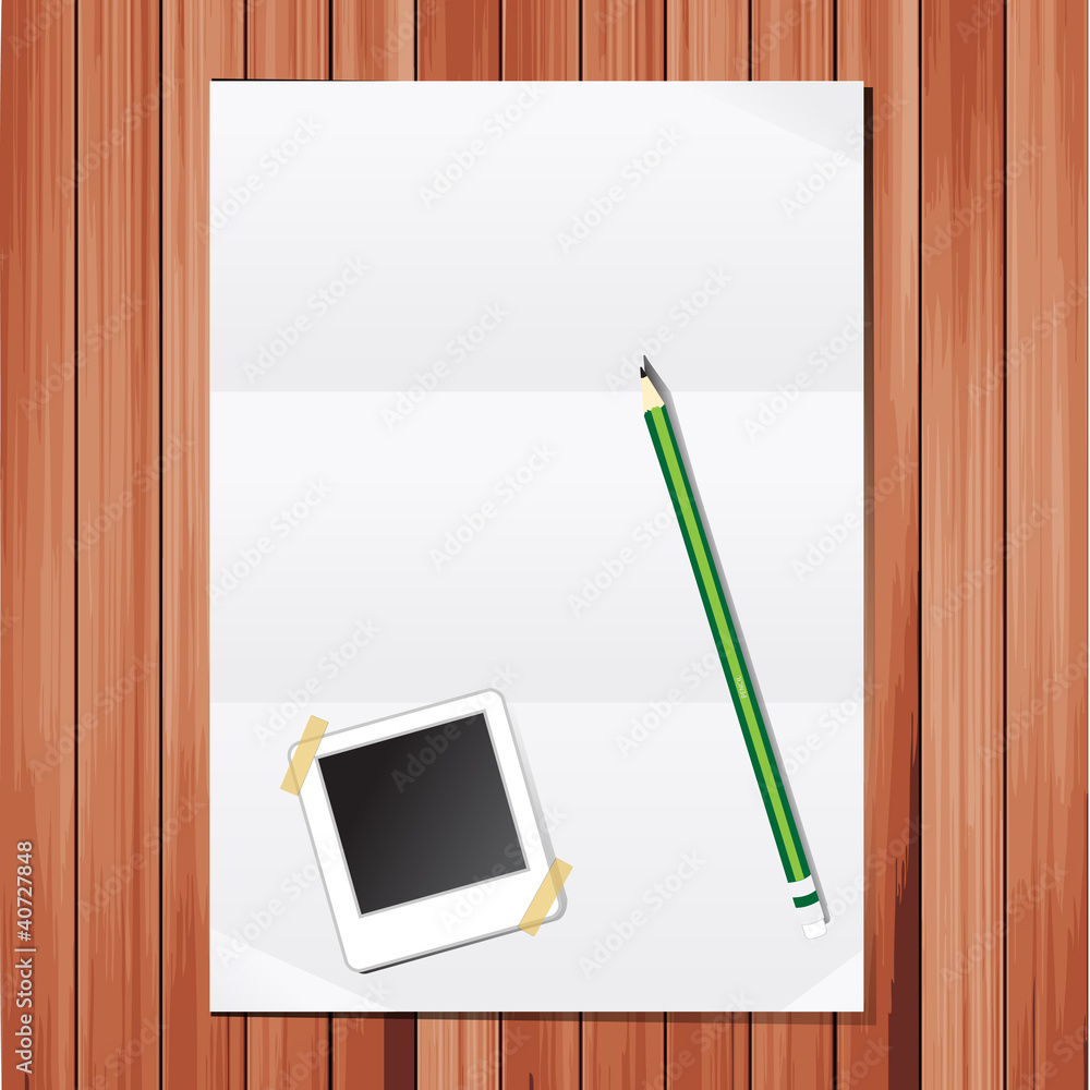 Poster Vector Empty  white Crumpled paper on wood table