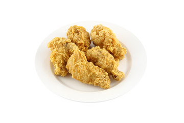 Chicken wing fried dish on white background.