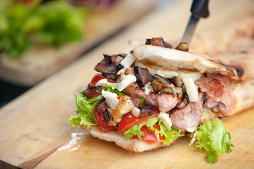 Italian Sandwich with Sausage and Eggplant and Provola cheese