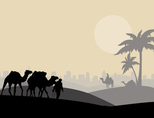 Camel caravan sillhouette
