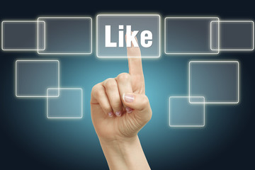 hand pushing on Like button