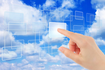Cloud computing concept with woman hand