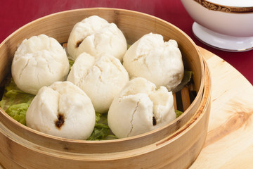 Char Siu Bao - Chinese steamed bun filled with bbq pork -Dim Sum