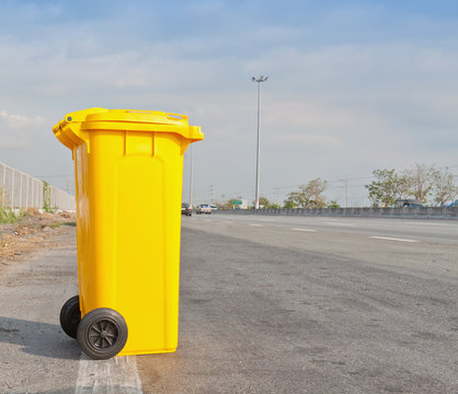 Garbag bin on highway