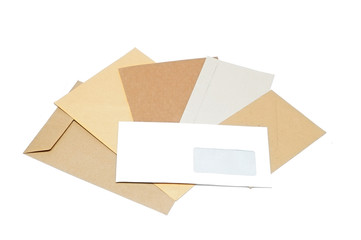 Pile of envelopes on white background