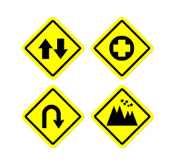 Four yellow road sign style