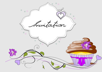 Einladung  Floral mit Muffin