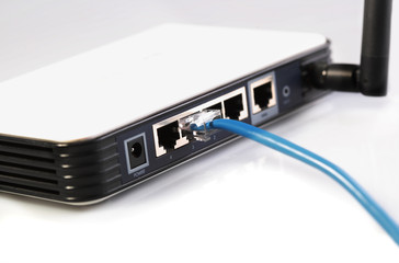 Router network hub with patch cable