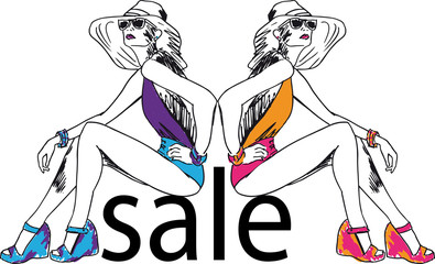 Sketch of Sexy fashion girls. Vector illustration