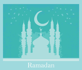 artistic pattern background with moon and mosque