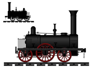 Fototapeta na wymiar Vintage steam locomotive. Old engine. Vector illustration.