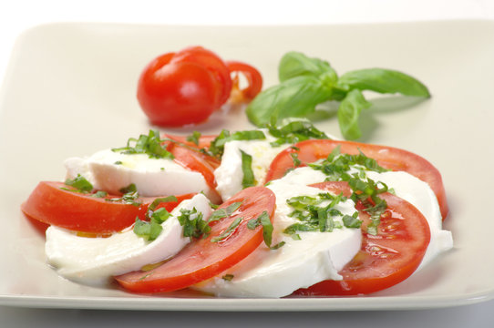 piatto di caprese su fondo bianco
