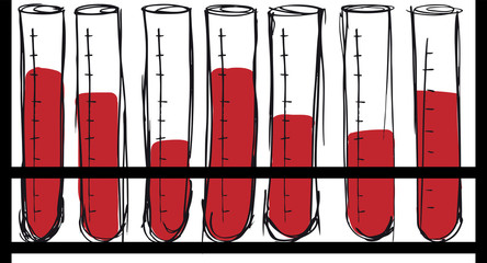 Sketch of test tube with blood. vector illustration