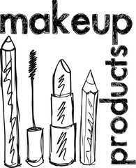 Sketch of Makeup products. Vector illustration