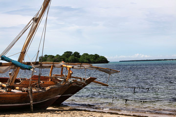 Fototapeta premium Two fishing boats waiting for high tide.